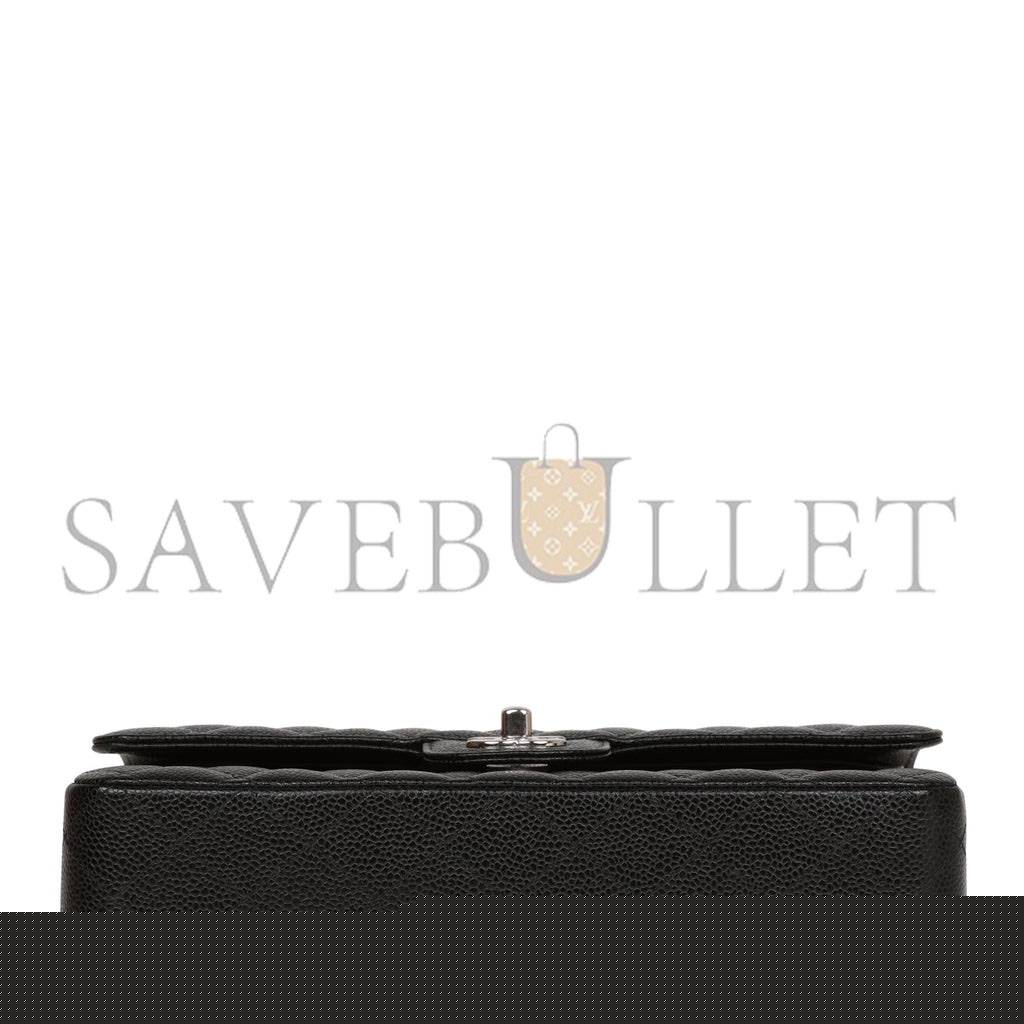 Ch*el medium classic double flap bag black quilted caviar silver hardware (25*15*7cm)