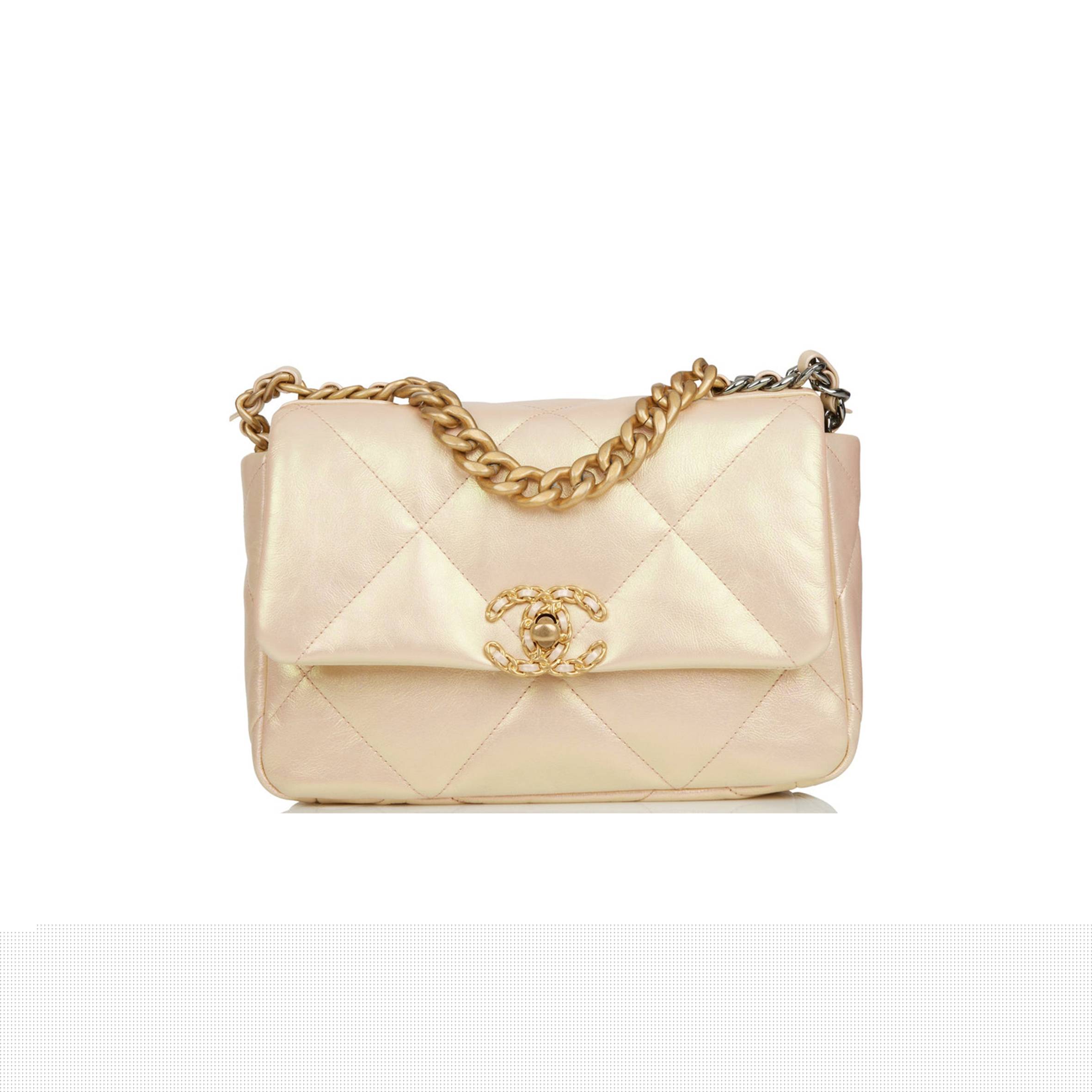 Ch*el medium 19 flap bag rose iridescent calfskin mixed hardware (25*16*9cm)