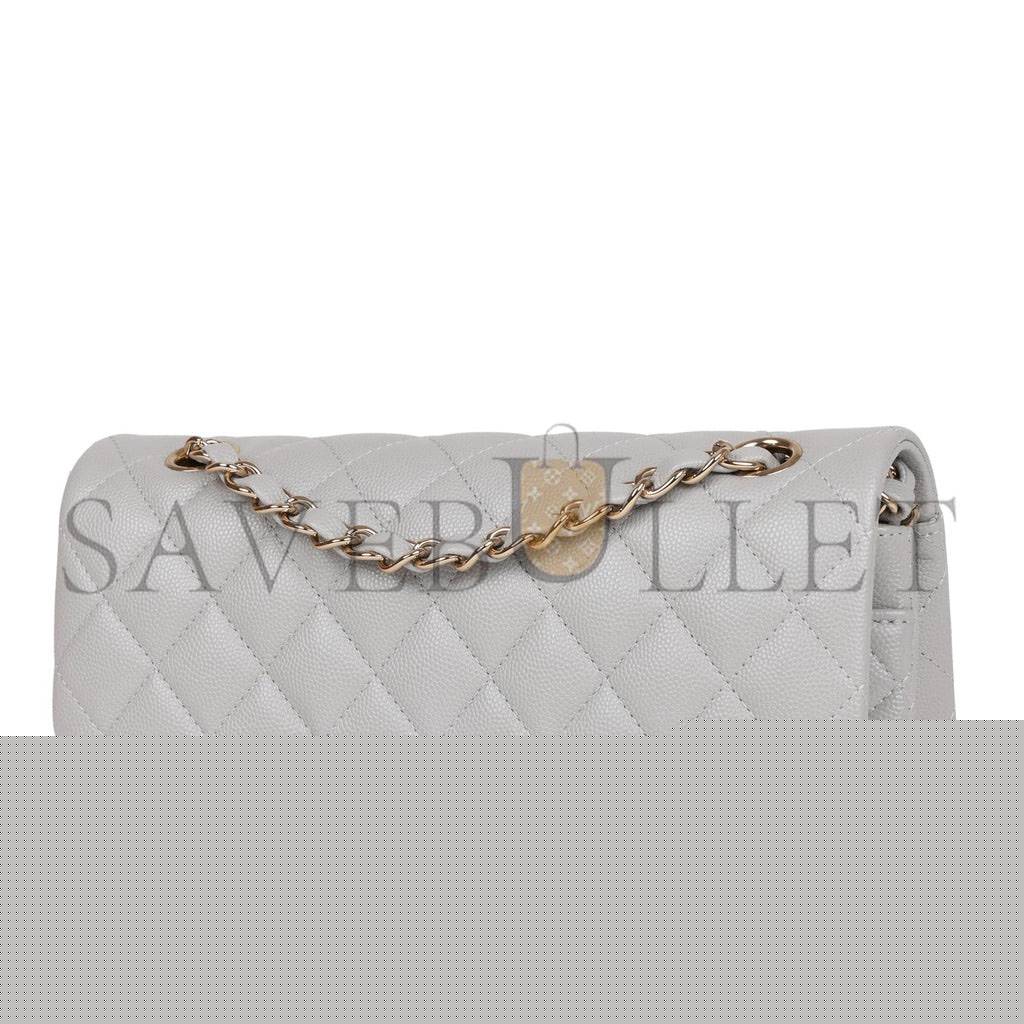 Ch*el small classic double flap grey caviar light gold hardware (23*13*6cm)
