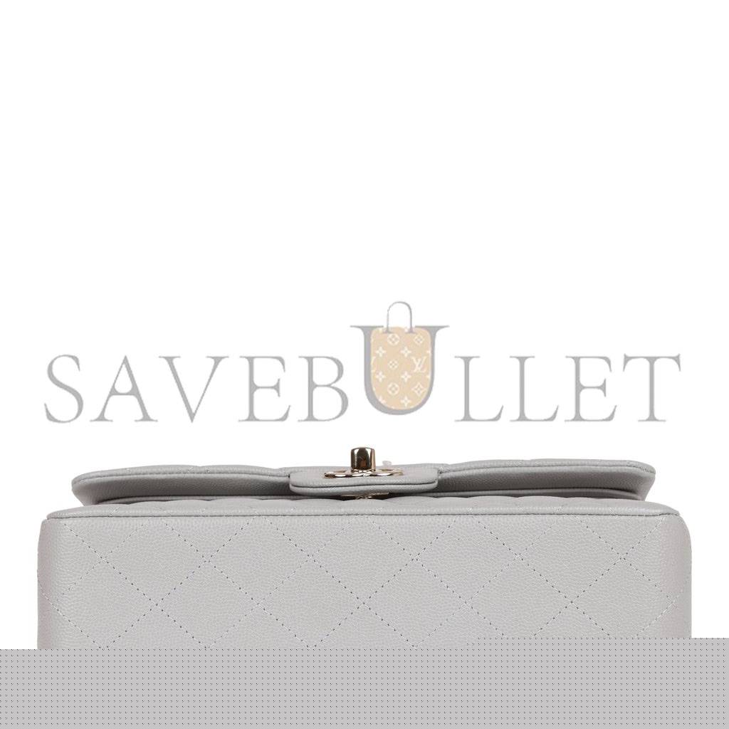 Ch*el small classic double flap grey caviar light gold hardware (23*13*6cm)