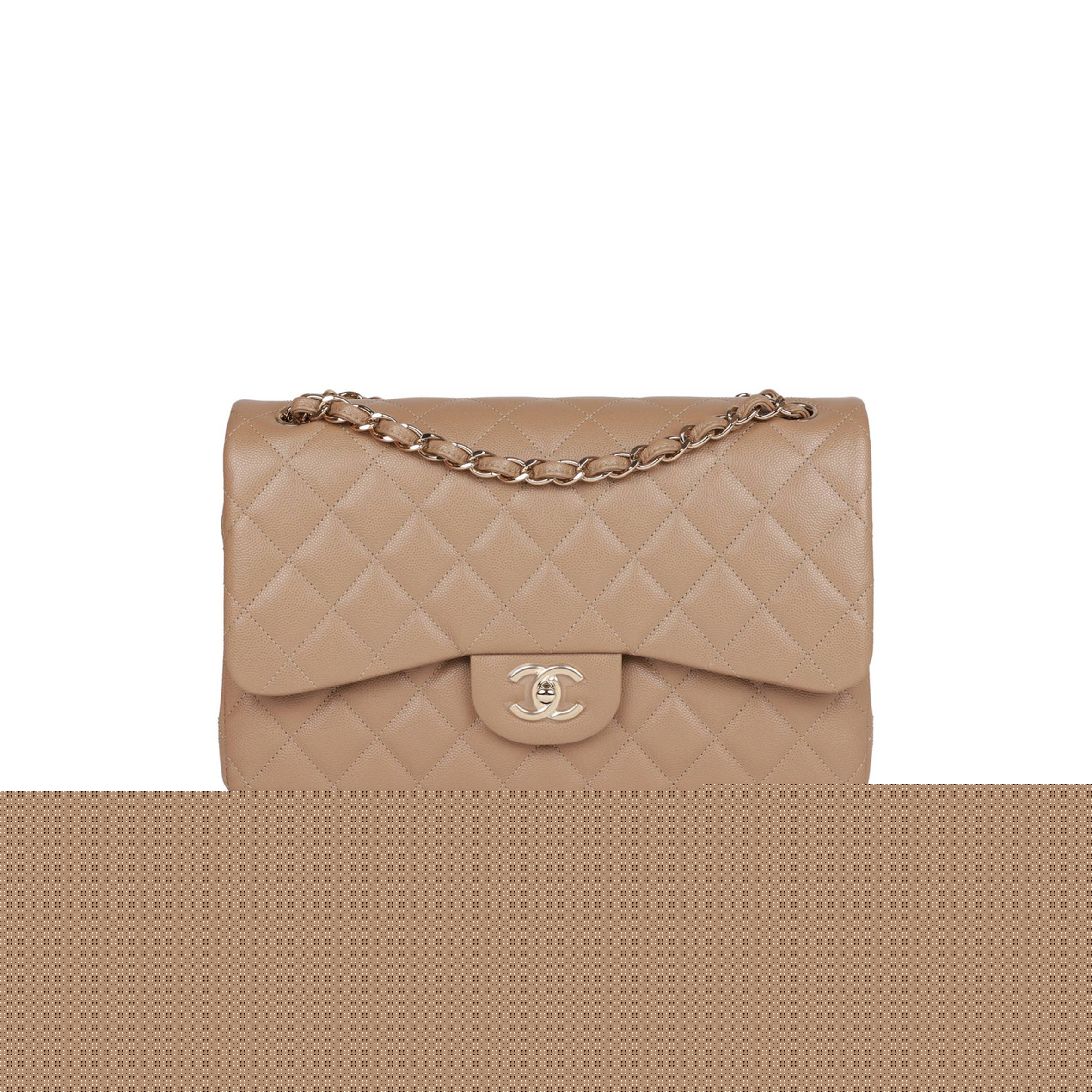 Ch*el jumbo classic double flap bag dark beige caviar gold hardware (30*20*9cm)