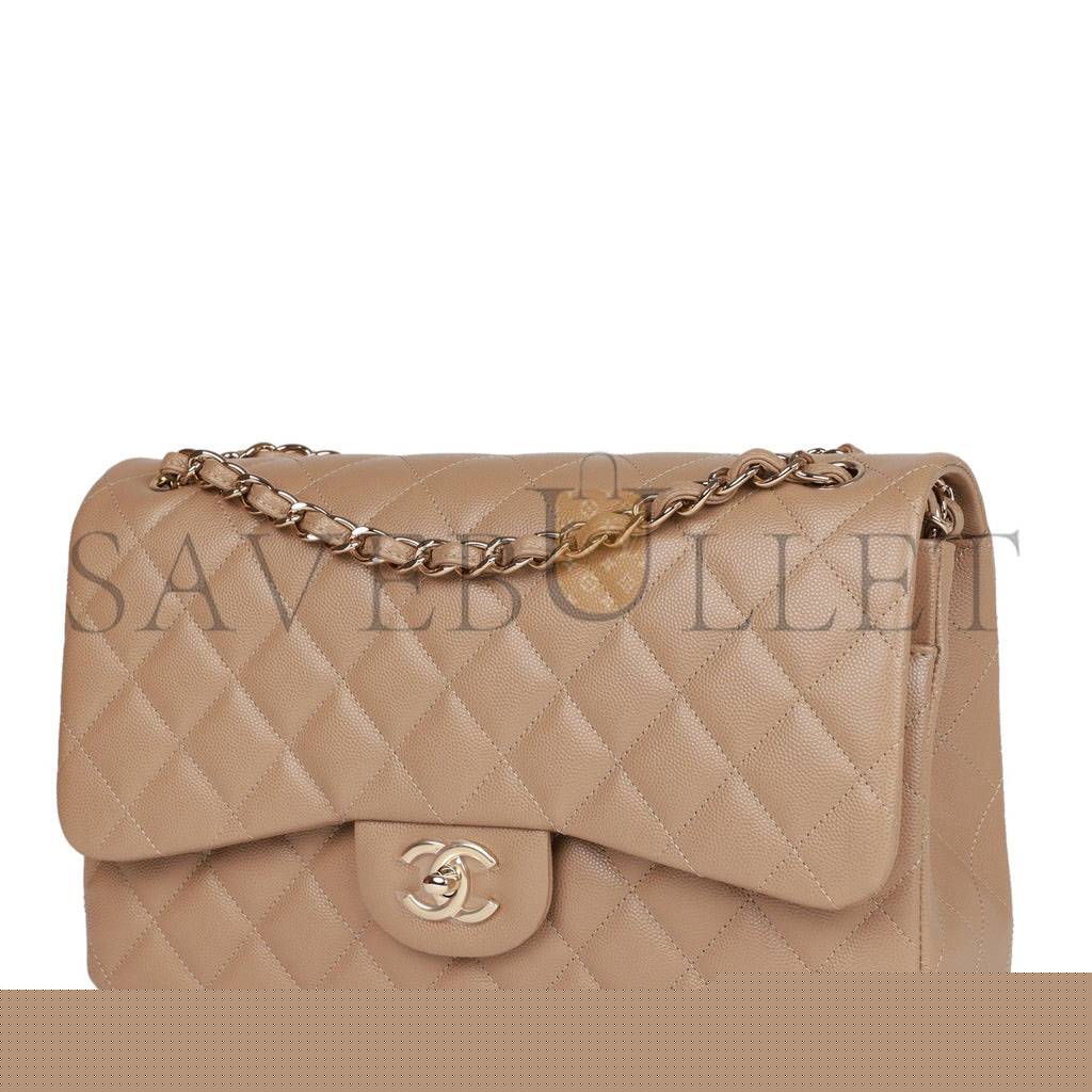 Ch*el jumbo classic double flap bag dark beige caviar gold hardware (30*20*9cm)