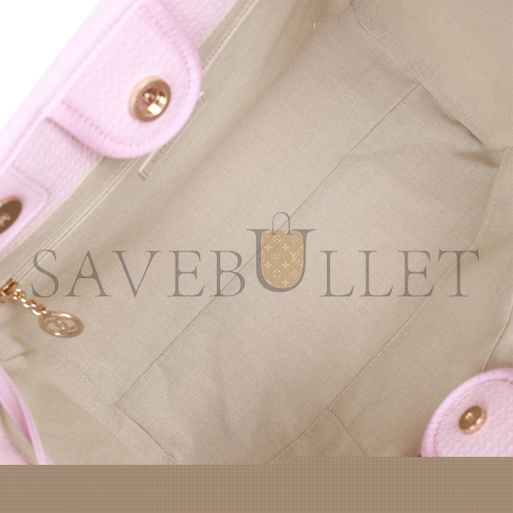 Ch*el small deauville shopping bag pink boucle light gold hardware (34*27*15cm)