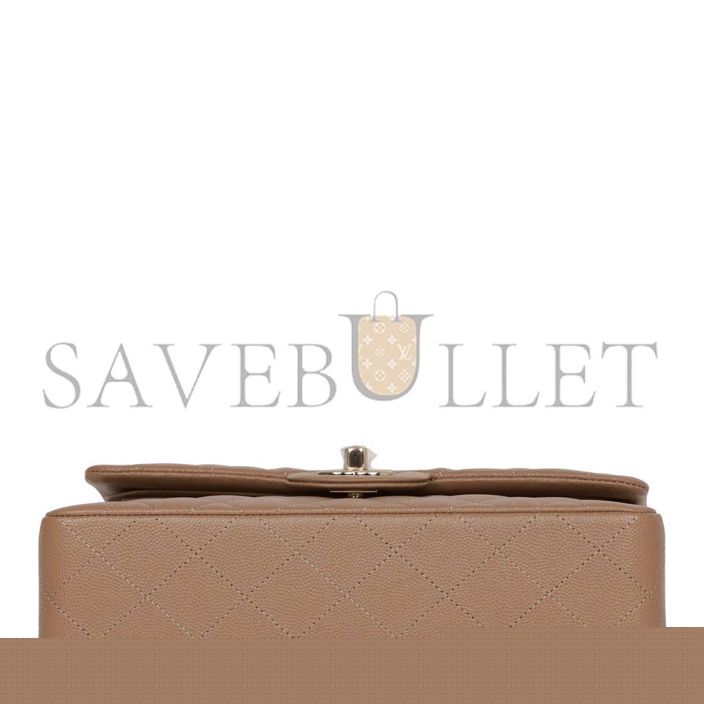 Ch*el small classic double flap dark beige caviar light gold hardware (23*13*6cm)