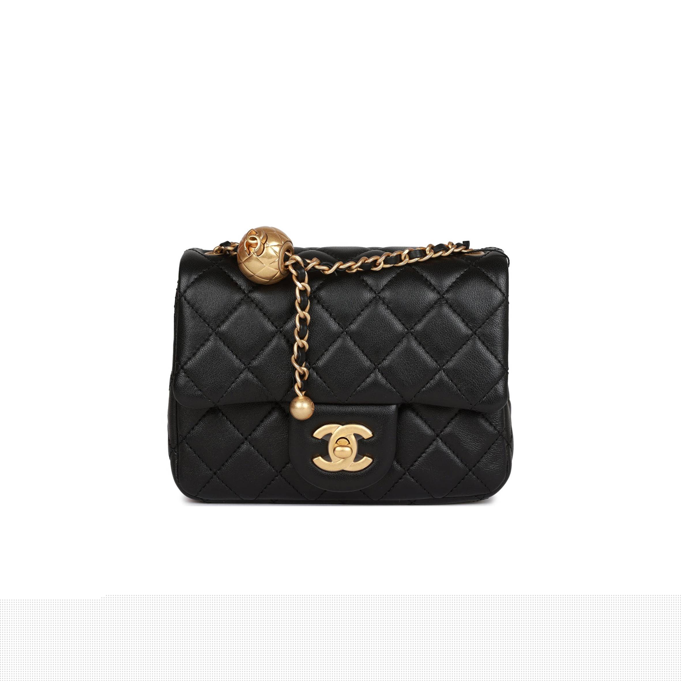 Ch*el pearl crush mini square flap bag black lambskin antique gold hardware  (17*14*8cm)
