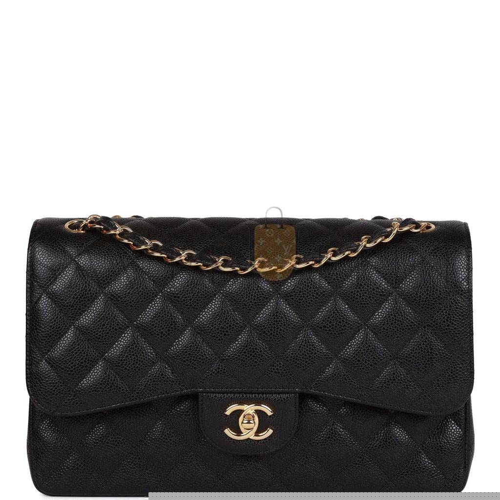 Ch*el jumbo classic double flap bag black caviar gold hardware (30*20*9cm)