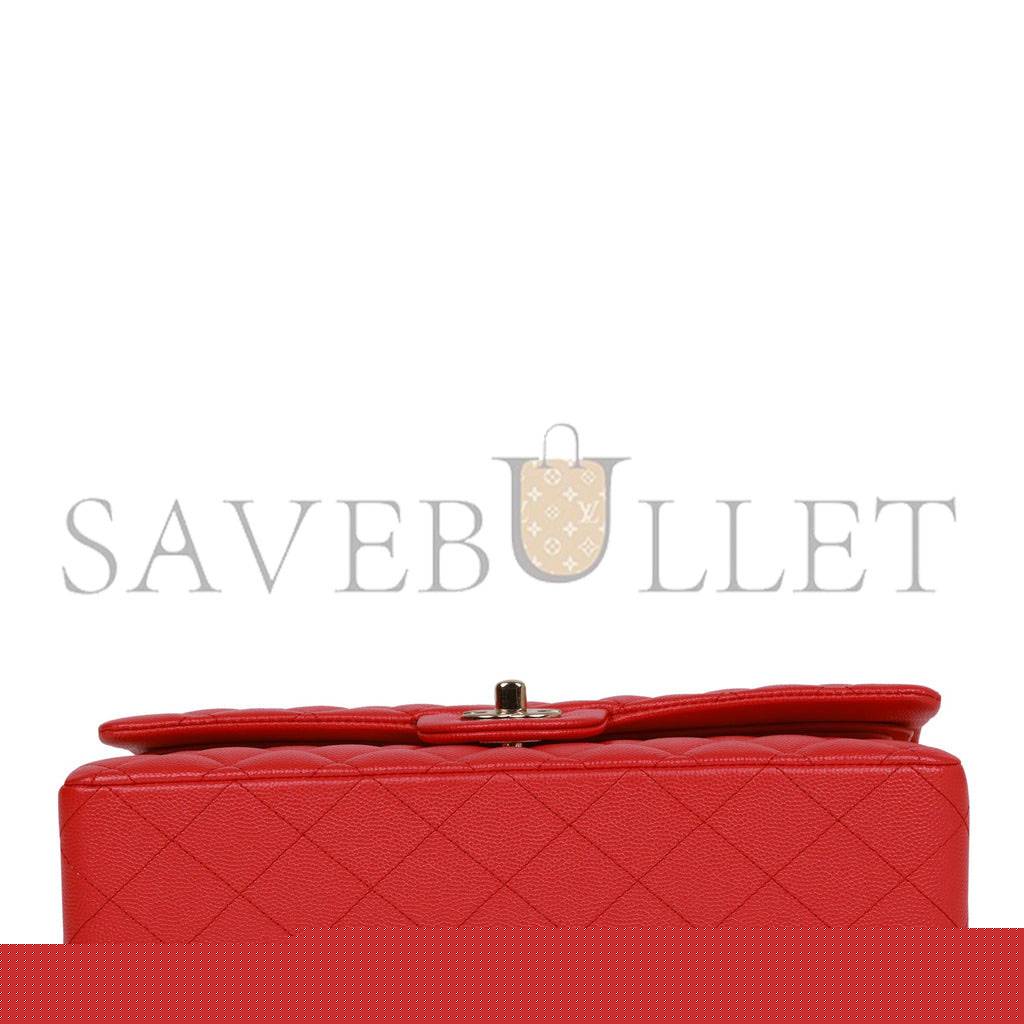 Ch*el medium classic double flap bag red caviar light gold hardware (25.5*15.5*6.5cm)