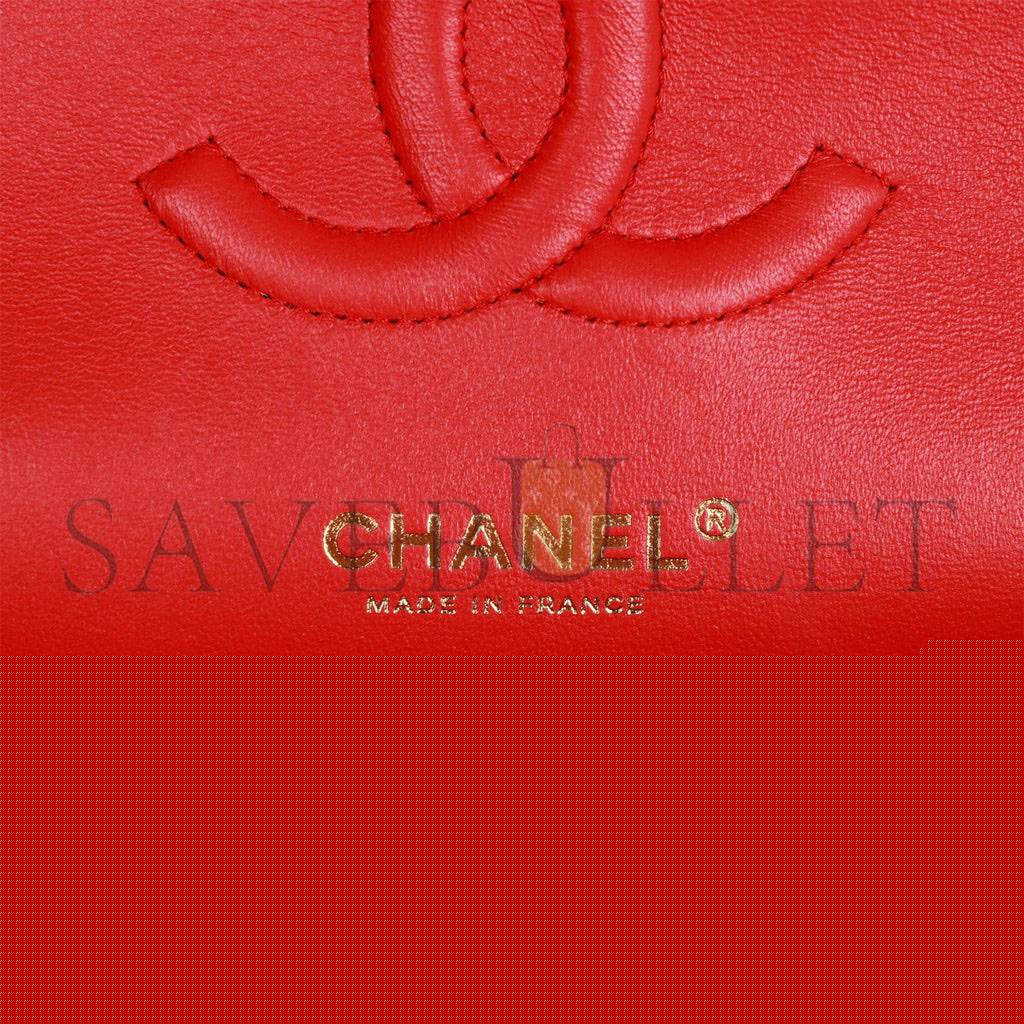 Ch*el medium classic double flap bag red caviar light gold hardware (25.5*15.5*6.5cm)