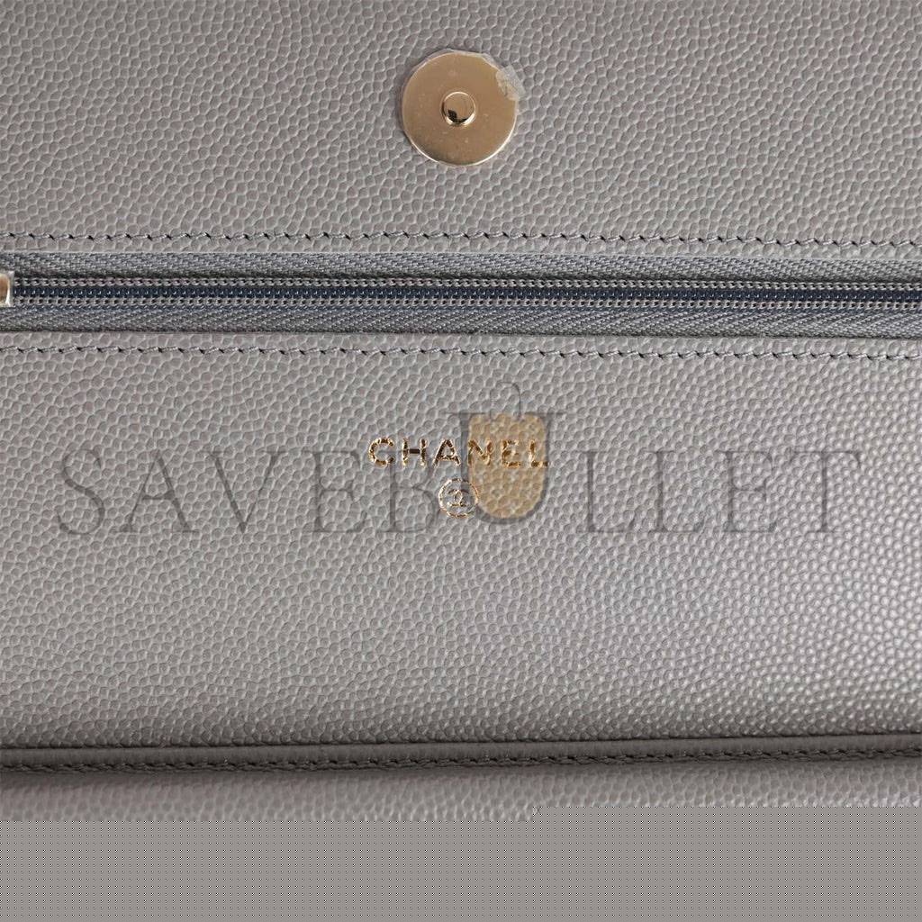 Ch*el wallet on chain woc grey caviar light gold hardware (19*13*4cm)
