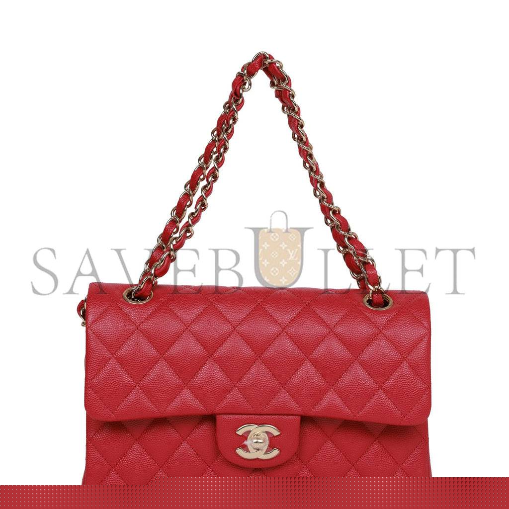Ch*el small classic double flap dark pink caviar light gold hardware (23*13*6cm)