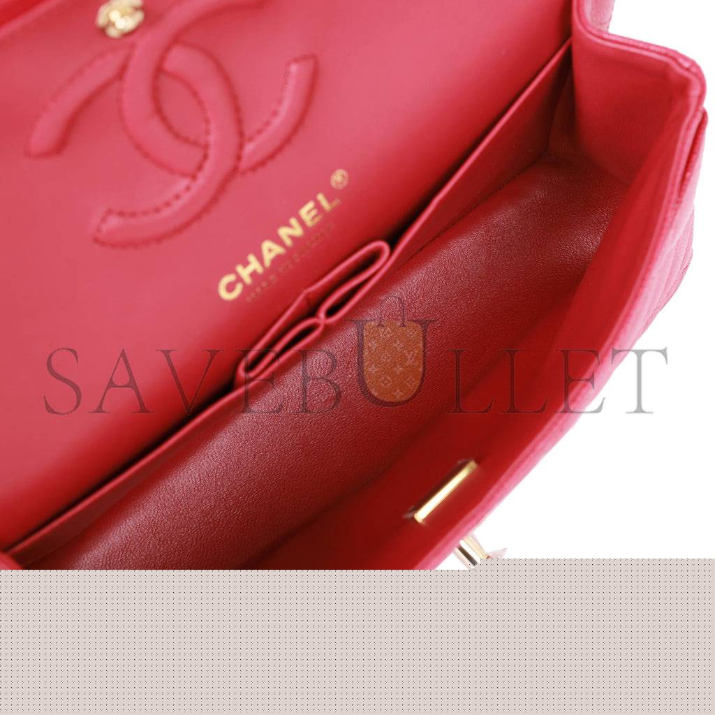 Ch*el small classic double flap dark pink caviar light gold hardware (23*13*6cm)