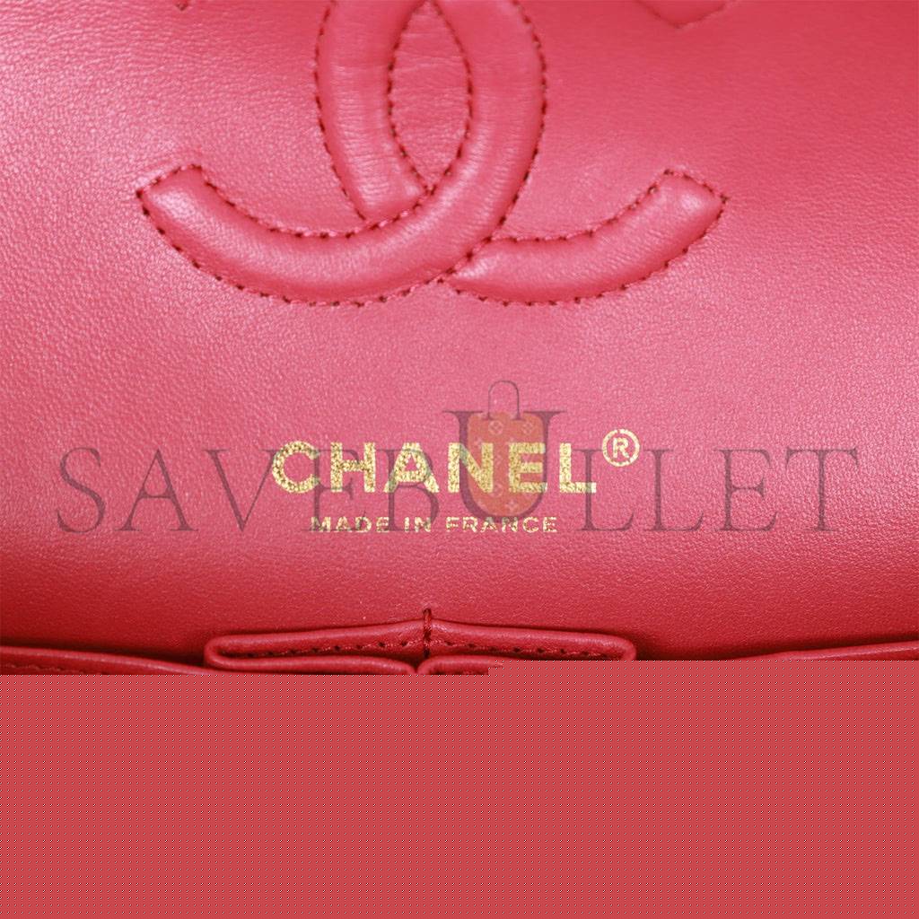 Ch*el small classic double flap dark pink caviar light gold hardware (23*13*6cm)