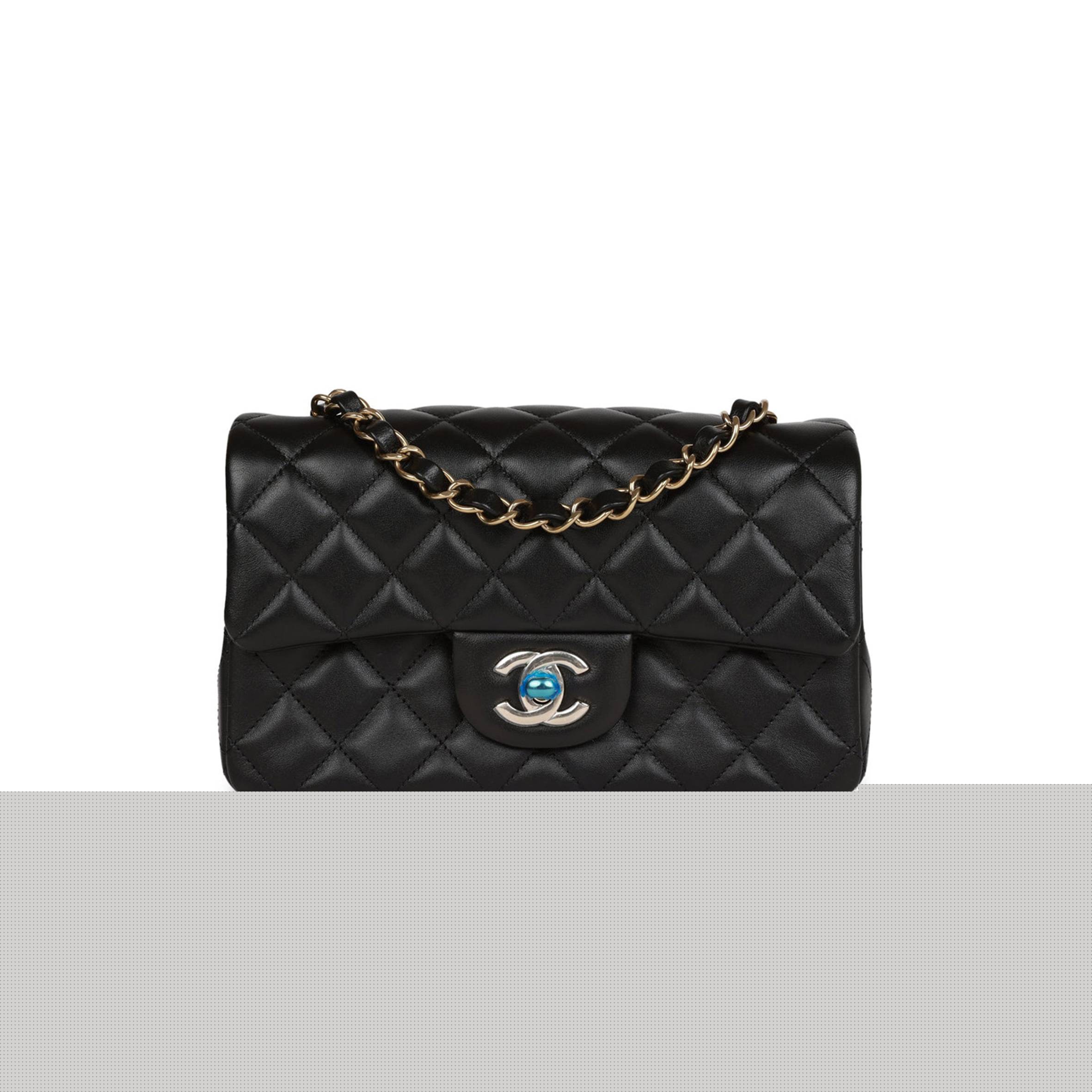 Ch*el mini rectangular flap bag black lambskin light gold hardware (20*13*6cm)