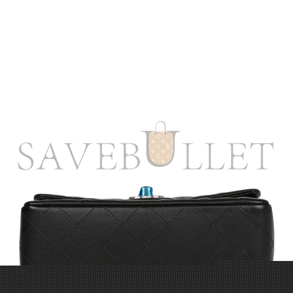 Ch*el mini rectangular flap bag black lambskin light gold hardware (20*13*6cm)
