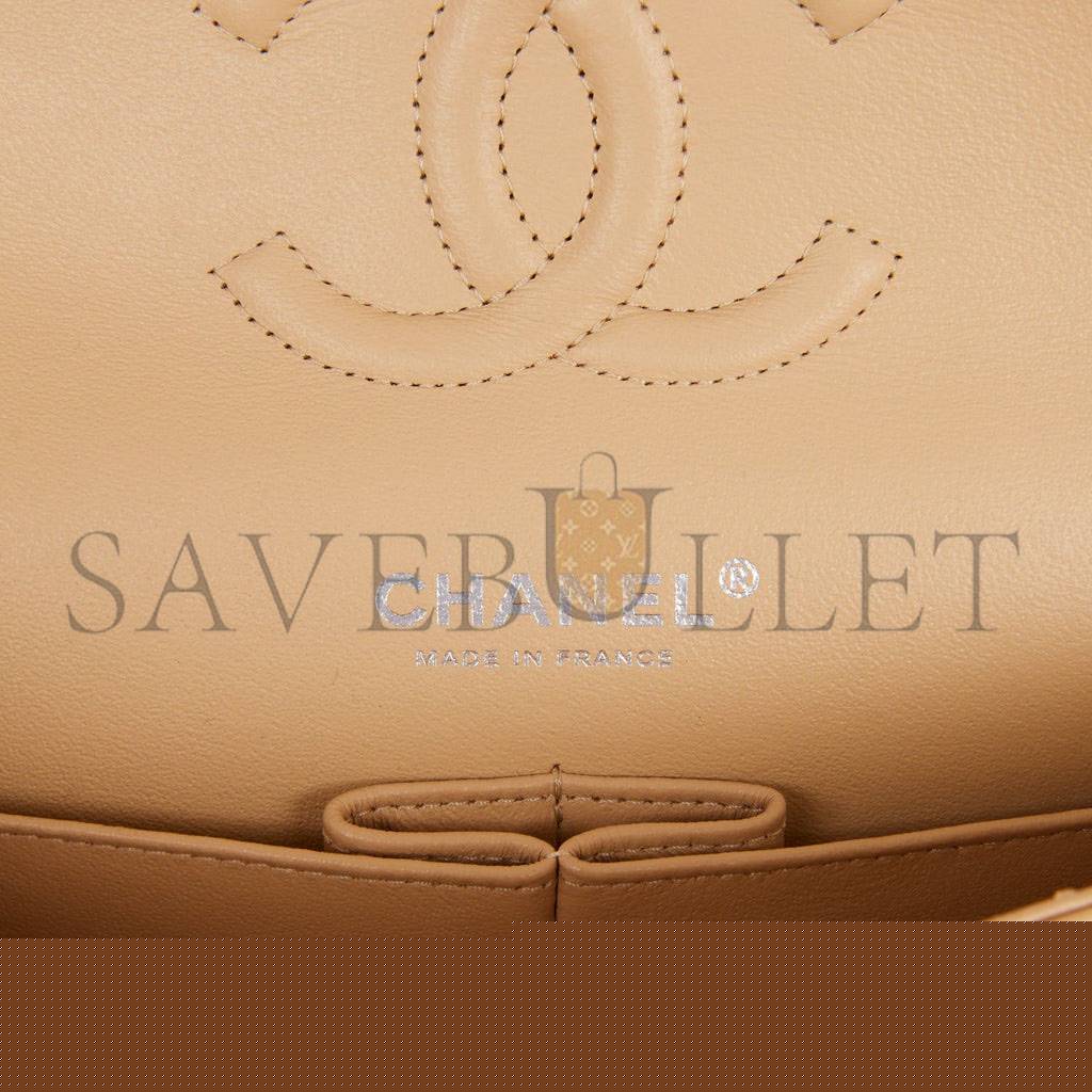 Ch*el medium classic double flap bag beige caviar silver hardware (25*15*7cm)