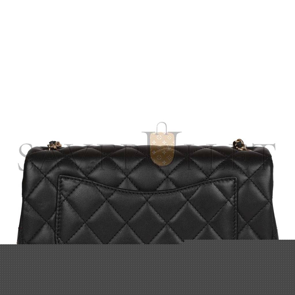 Ch*el pearl crush mini rectangular flap bag black lambskin light gold hardware (20*13*6cm)