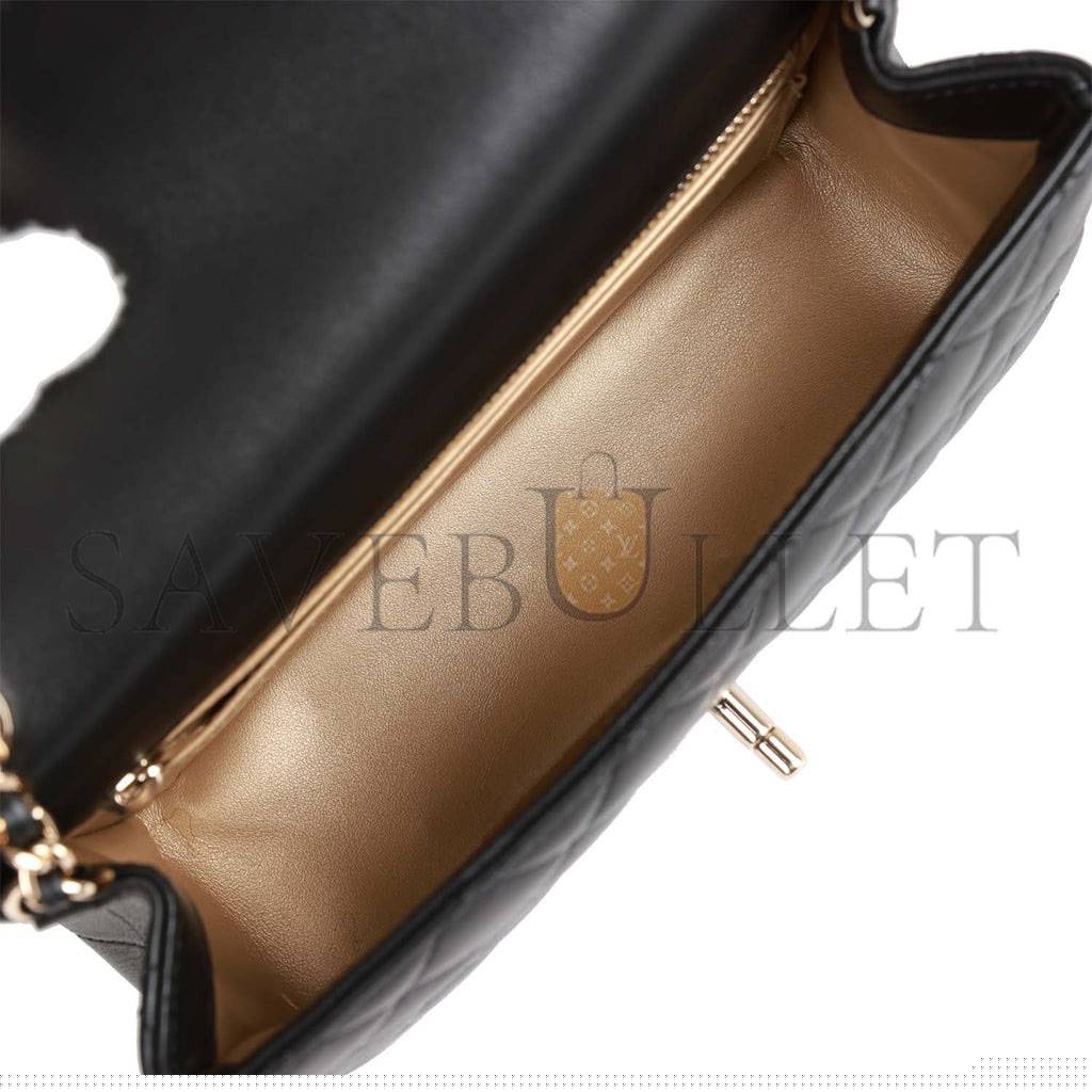 Ch*el pearl crush mini rectangular flap bag black lambskin light gold hardware (20*13*6cm)