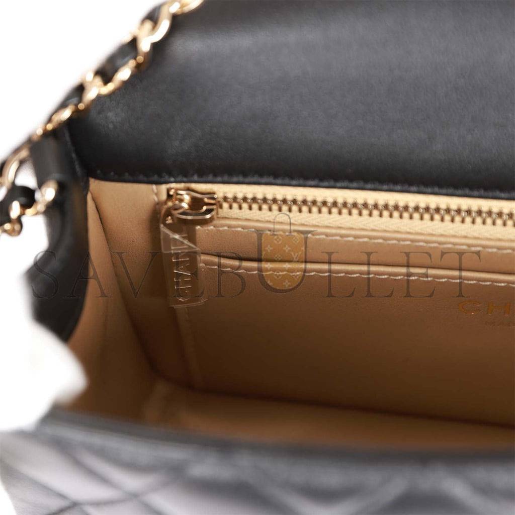 Ch*el pearl crush mini rectangular flap bag black lambskin light gold hardware (20*13*6cm)