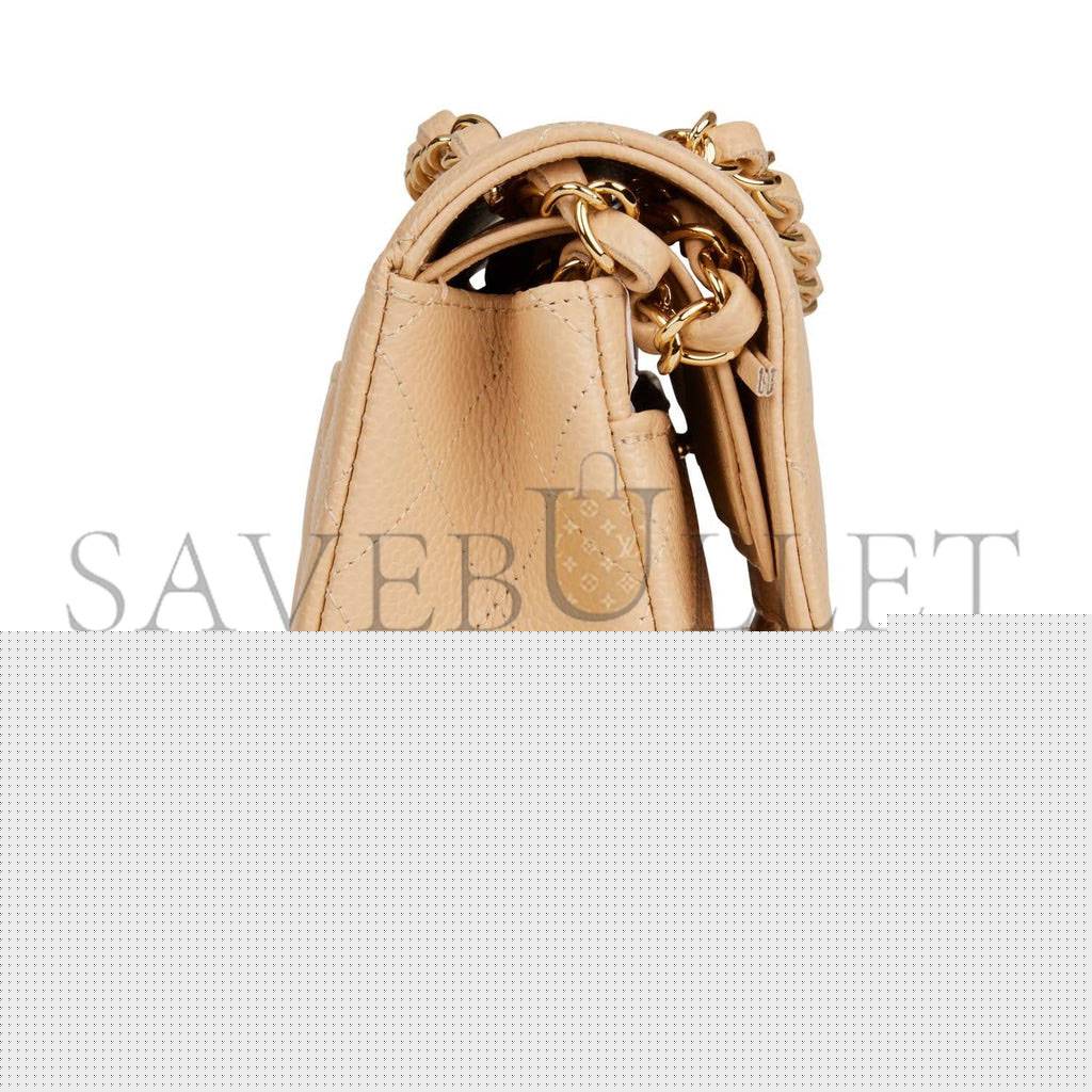 Ch*el small classic double flap bag beige caviar gold hardware (23*13*6cm)
