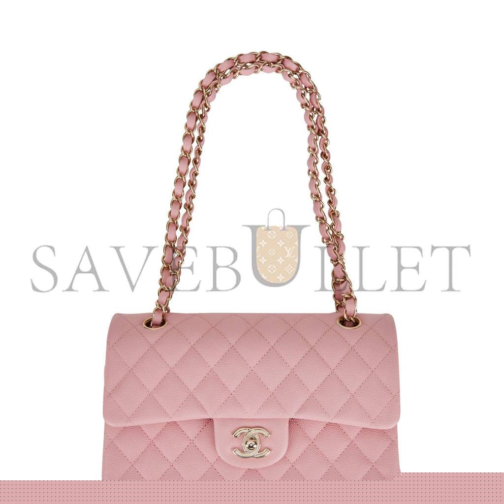 Ch*el small classic double flap pink caviar light gold hardware (23*13*6cm)