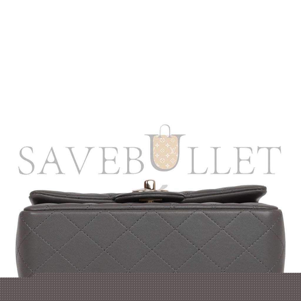Ch*el mini rectangular flap bag with top handle dark grey lambskin light gold hardware (22*15*8cm)
