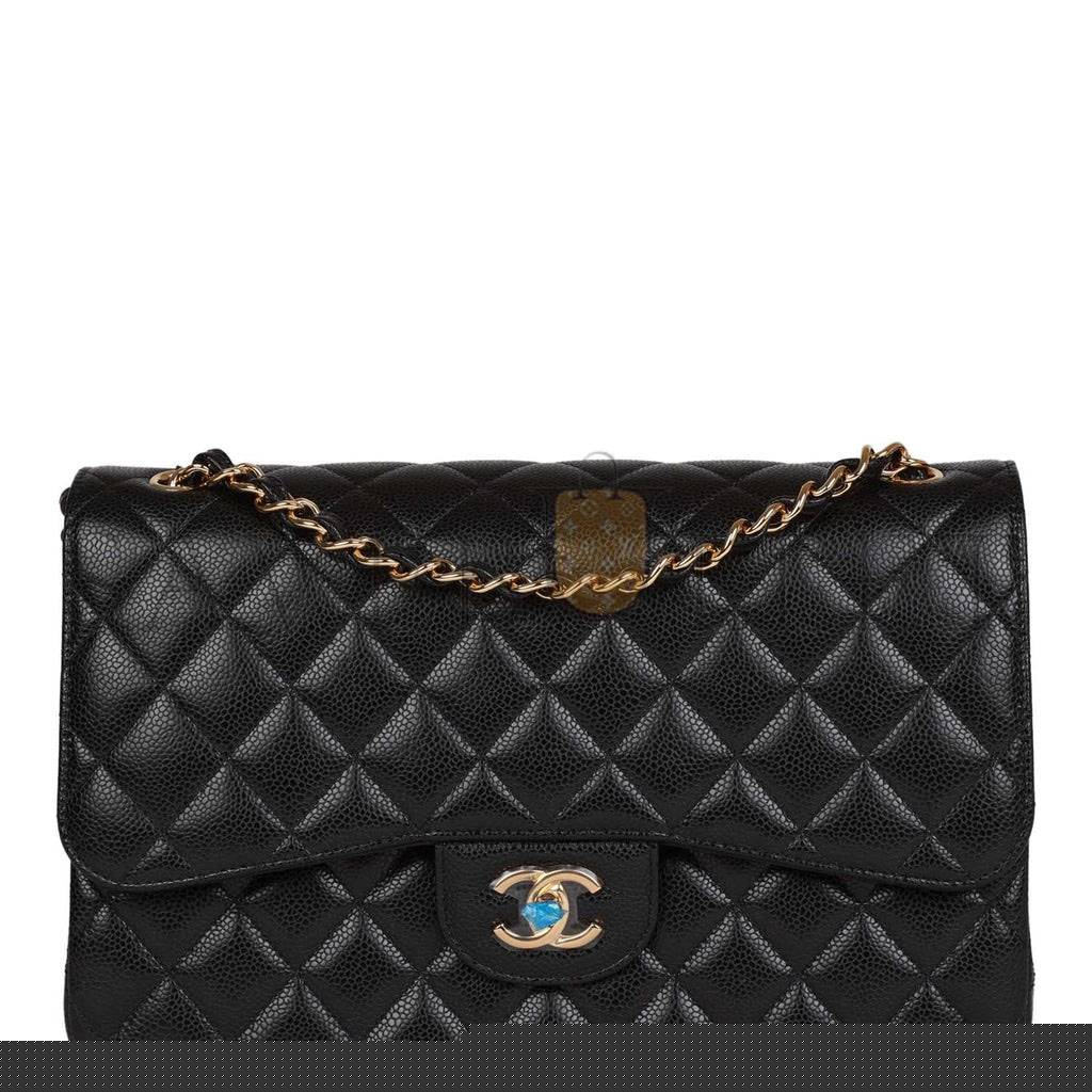 Ch*el jumbo classic double flap bag black caviar gold hardware (30*20*9cm)
