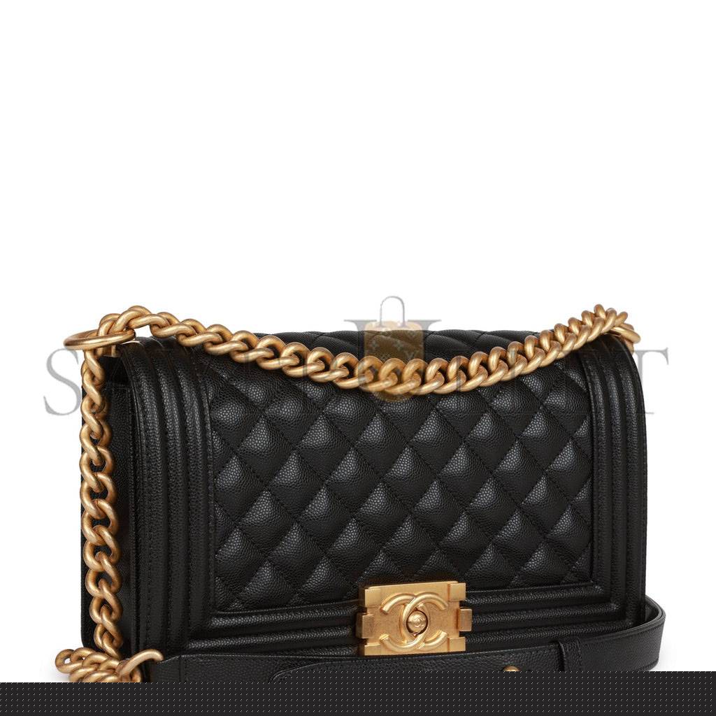 Ch*el medium boy bag black caviar antique gold hardware (25*15*9cm)