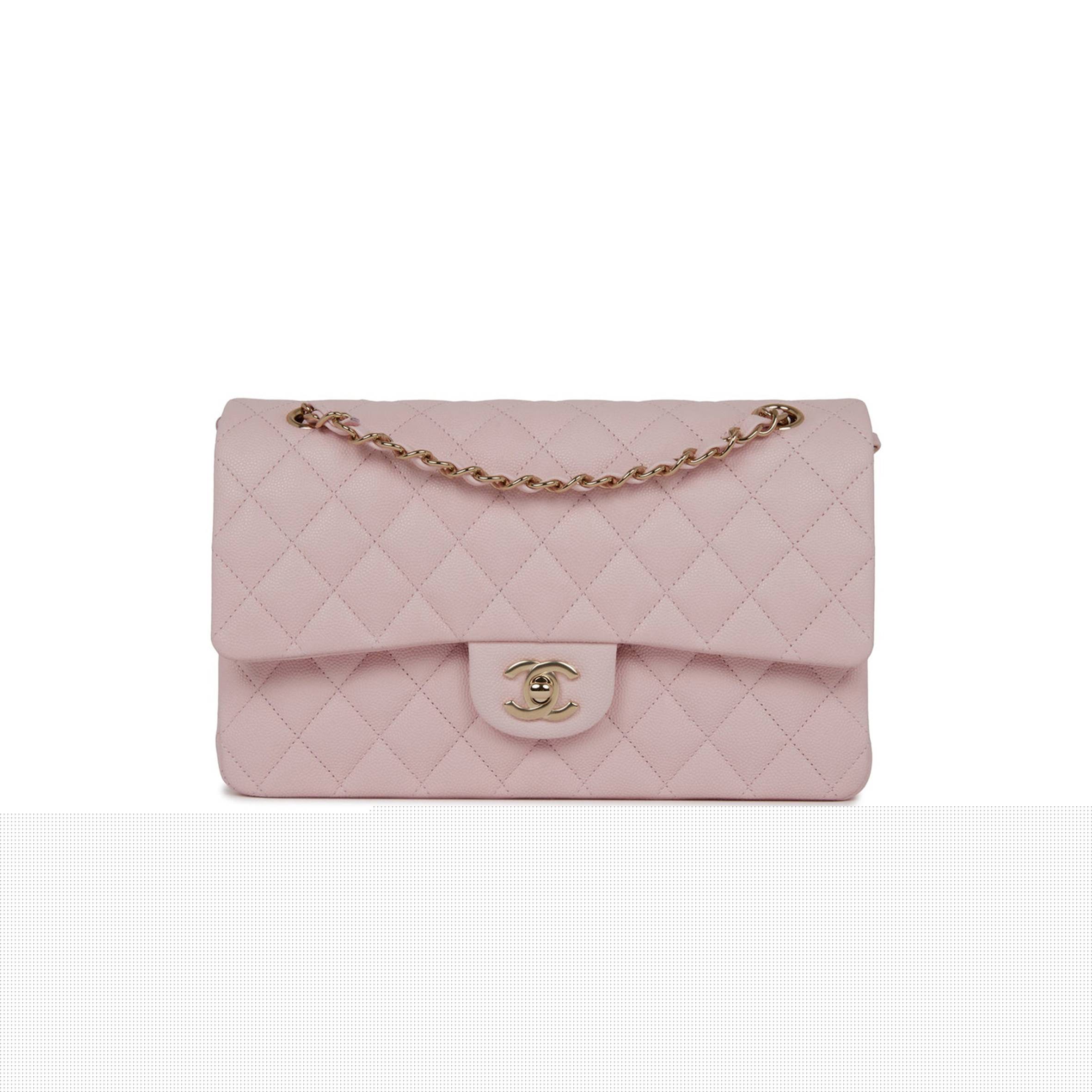 Ch*el medium classic double flap bag light pink caviar light gold hardware (25.5*15.2*7cm)