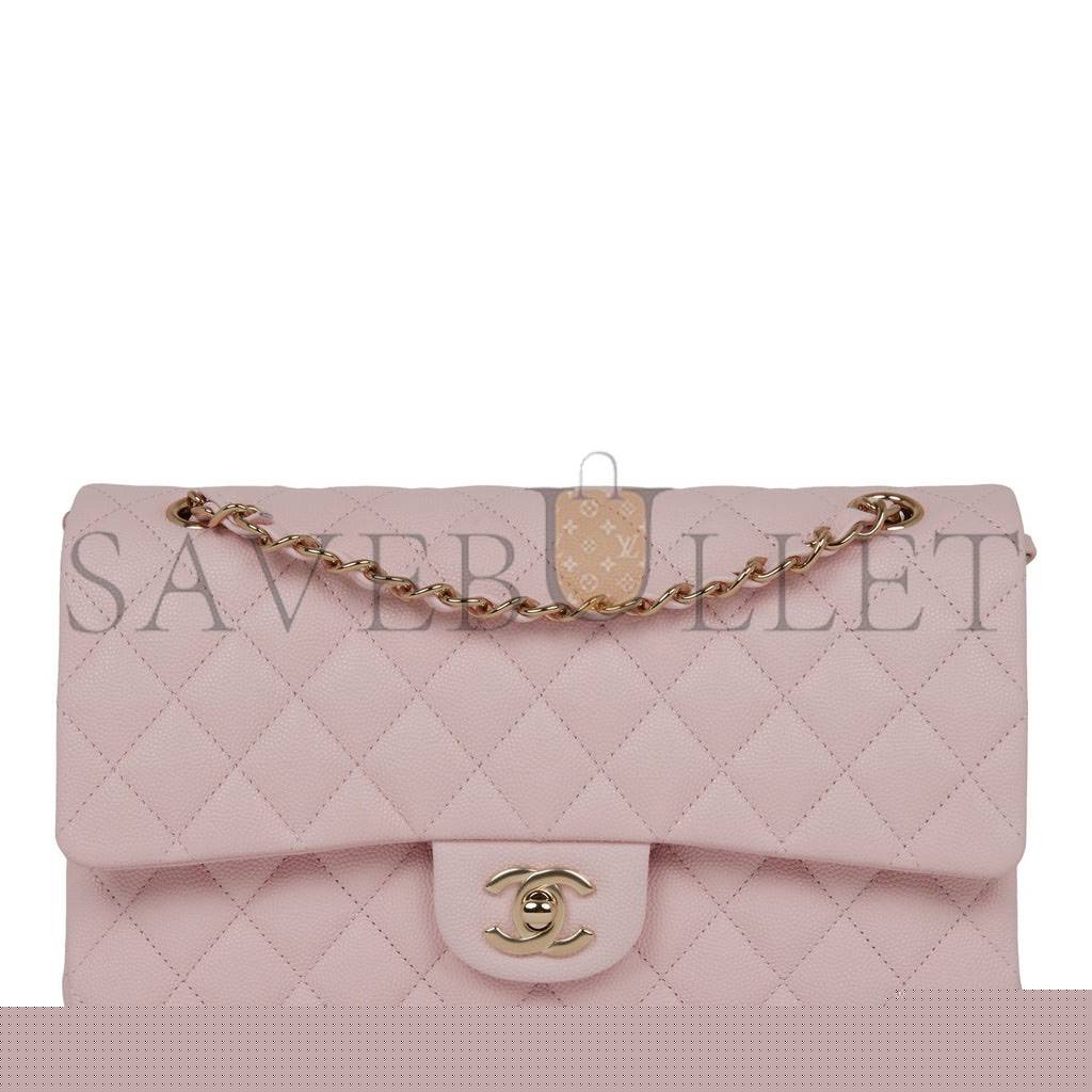 Ch*el medium classic double flap bag light pink caviar light gold hardware (25.5*15.2*7cm)