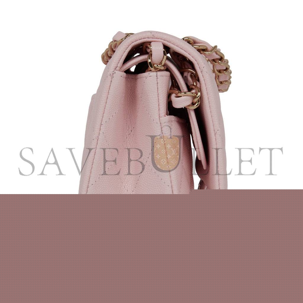 Ch*el medium classic double flap bag light pink caviar light gold hardware (25.5*15.2*7cm)