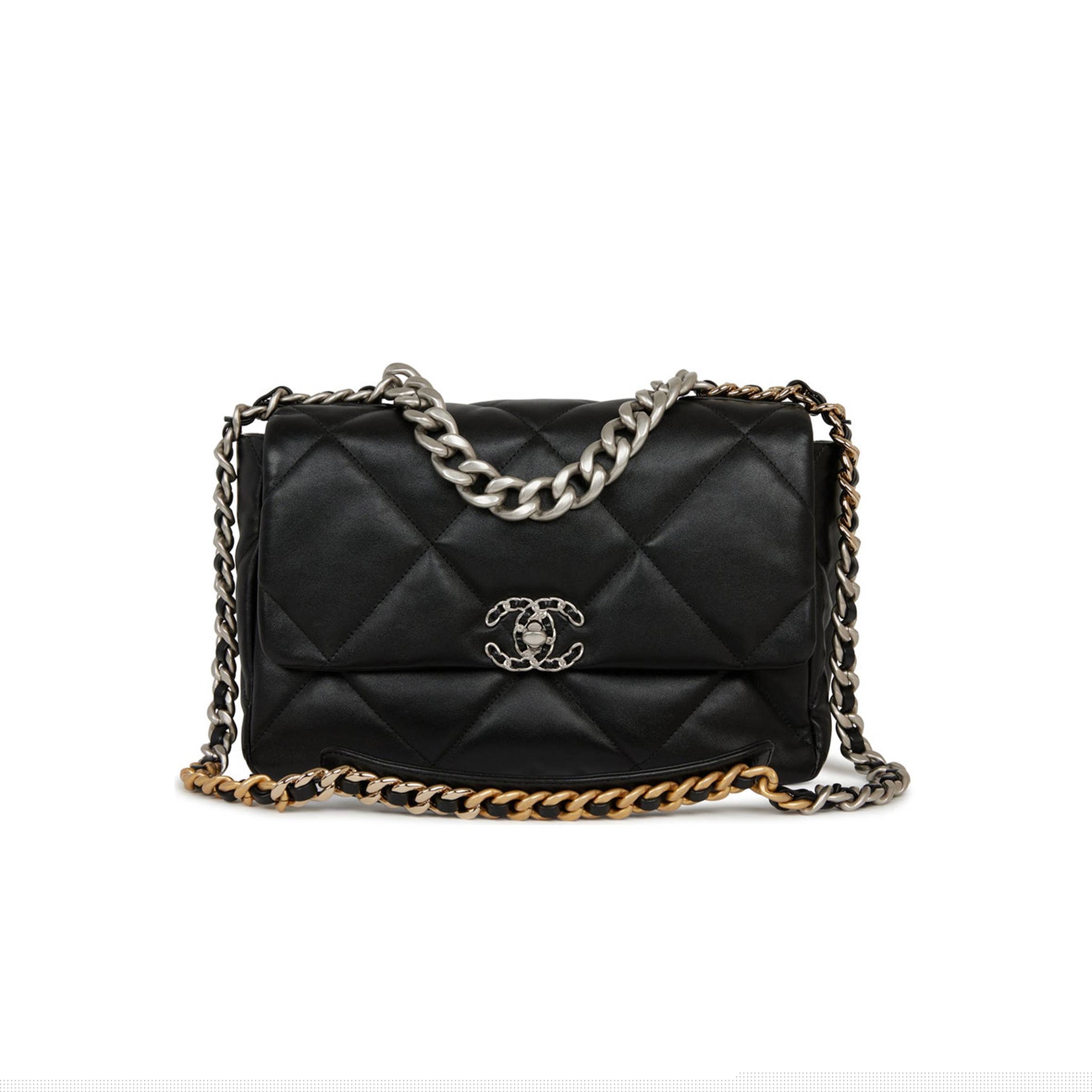 Ch*el large 19 flap bag black lambskin mixed hardware (30*20*9cm)