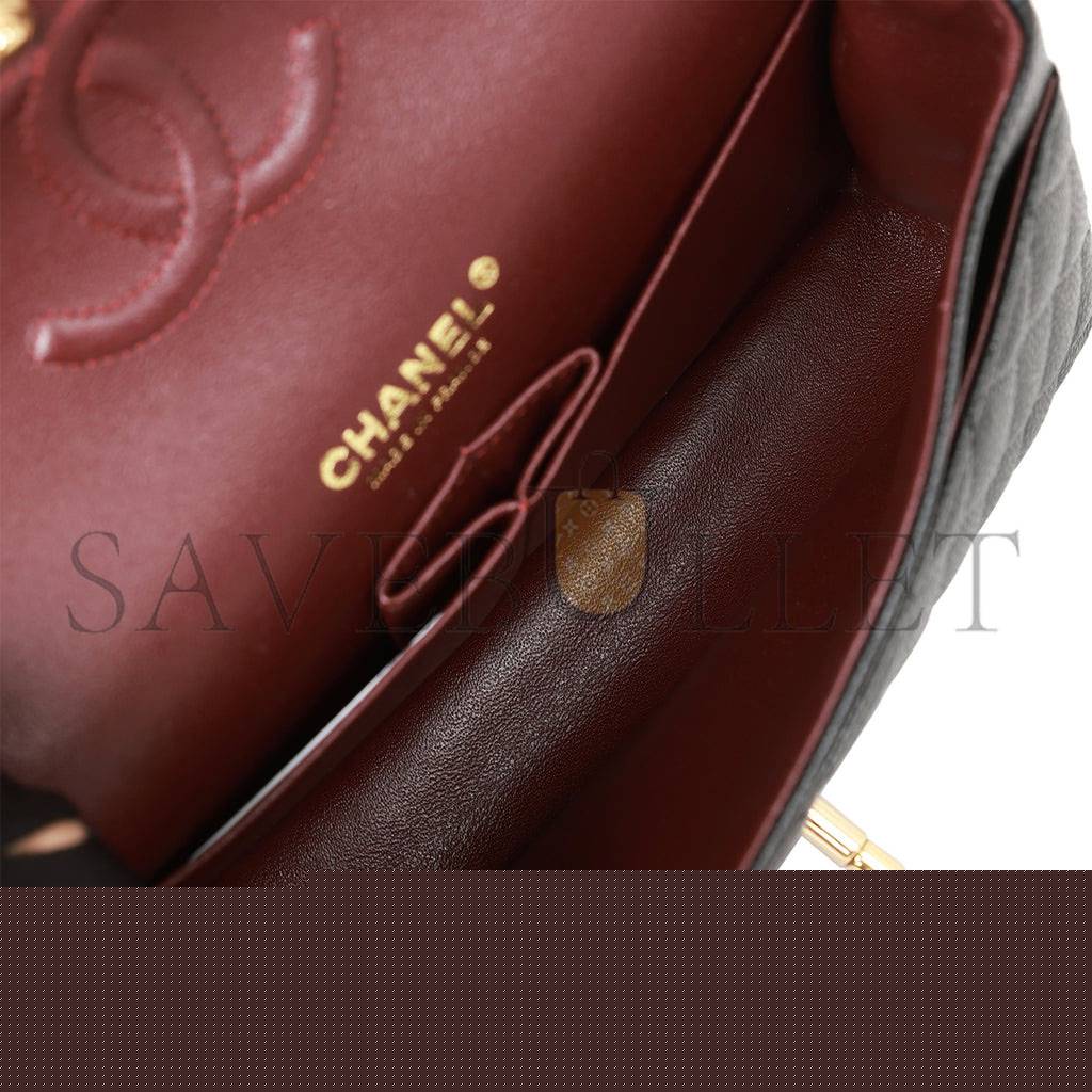 Ch*el small classic double flap bag black caviar gold hardware (23*15*6cm)