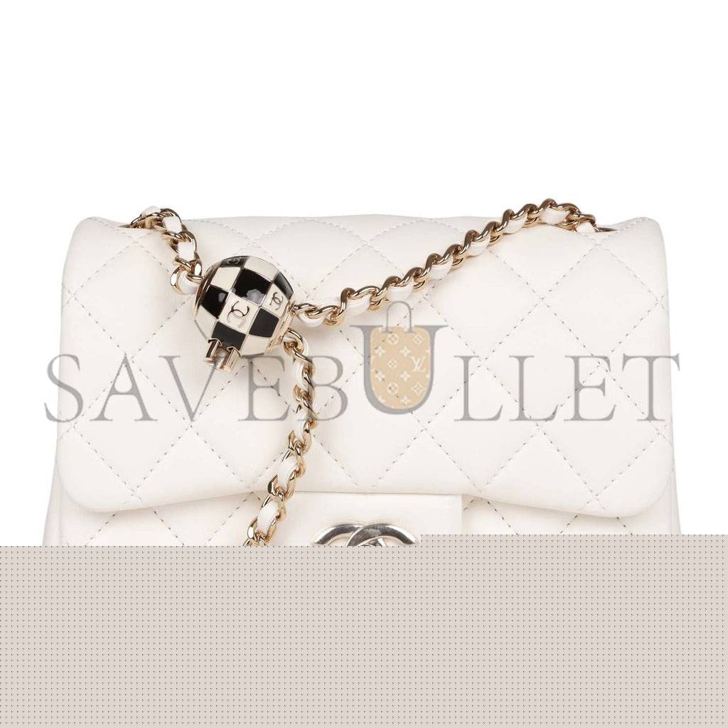 Ch*el pearl crush mini square flap bag white lambskin light gold hardware (17*14*8cm)