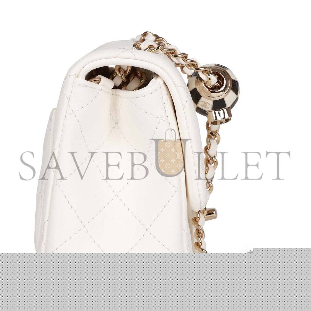 Ch*el pearl crush mini square flap bag white lambskin light gold hardware (17*14*8cm)