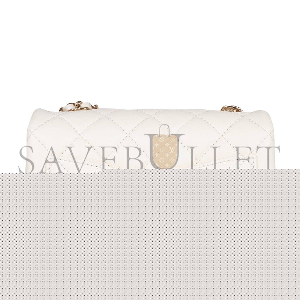Ch*el pearl crush mini square flap bag white lambskin light gold hardware (17*14*8cm)