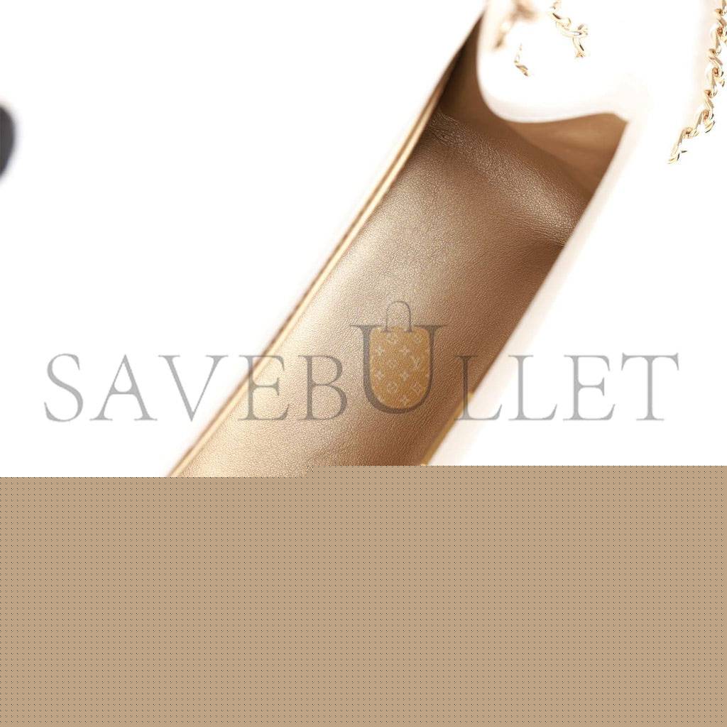 Ch*el pearl crush mini square flap bag white lambskin light gold hardware (17*14*8cm)