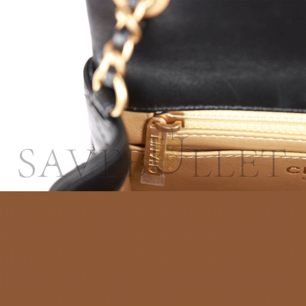 Ch*el pearl crush mini square flap bag black lambskin antique gold hardware (17*14*8cm)
