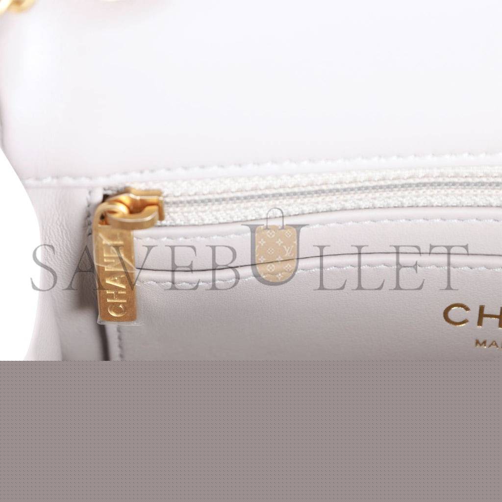 Ch*el pearl crush mini rectangular flap bag light grey lambskin antique gold hardware (20*13*6cm)