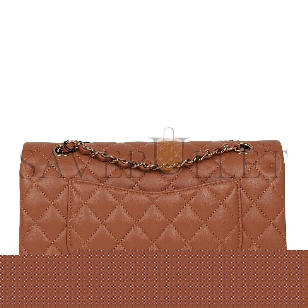 Ch*el medium classic double flap bag caramel lambskin light gold hardware (25*15*7cm)