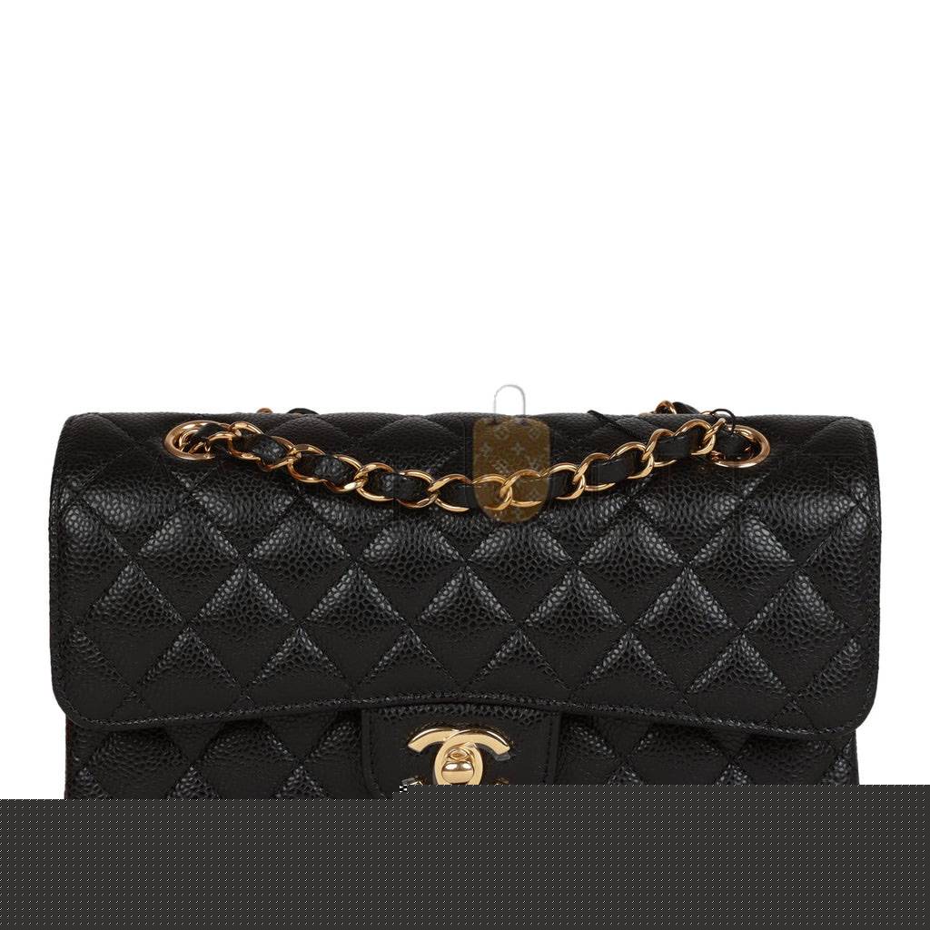 Ch*el small classic double flap black caviar gold hardware (23*13*6cm)