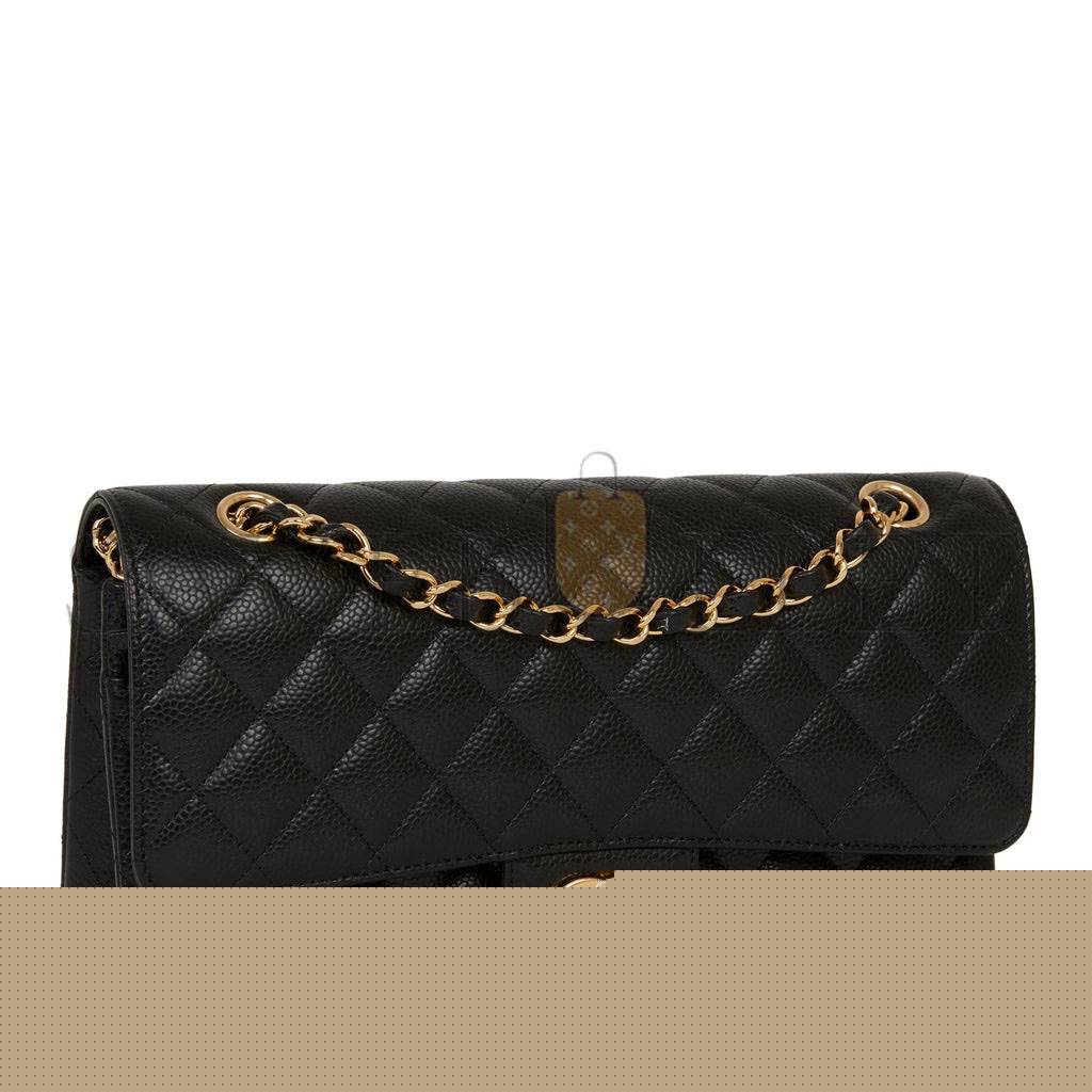 Ch*el medium classic double flap bag black quilted caviar gold hardware (25*15*7cm)