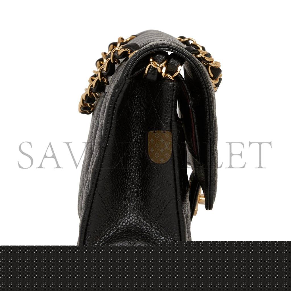 Ch*el medium classic double flap bag black quilted caviar gold hardware (25*15*7cm)