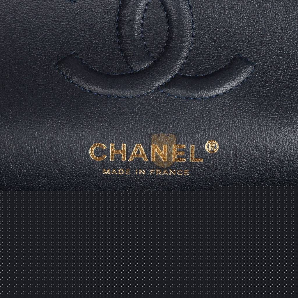 Ch*el small classic double flap navy lambskin light gold hardware (23*13*6cm)