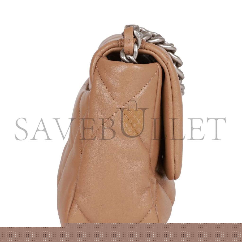 Ch*el medium 19 flap bag beige calfskin mixed hardware (25*16*9cm)