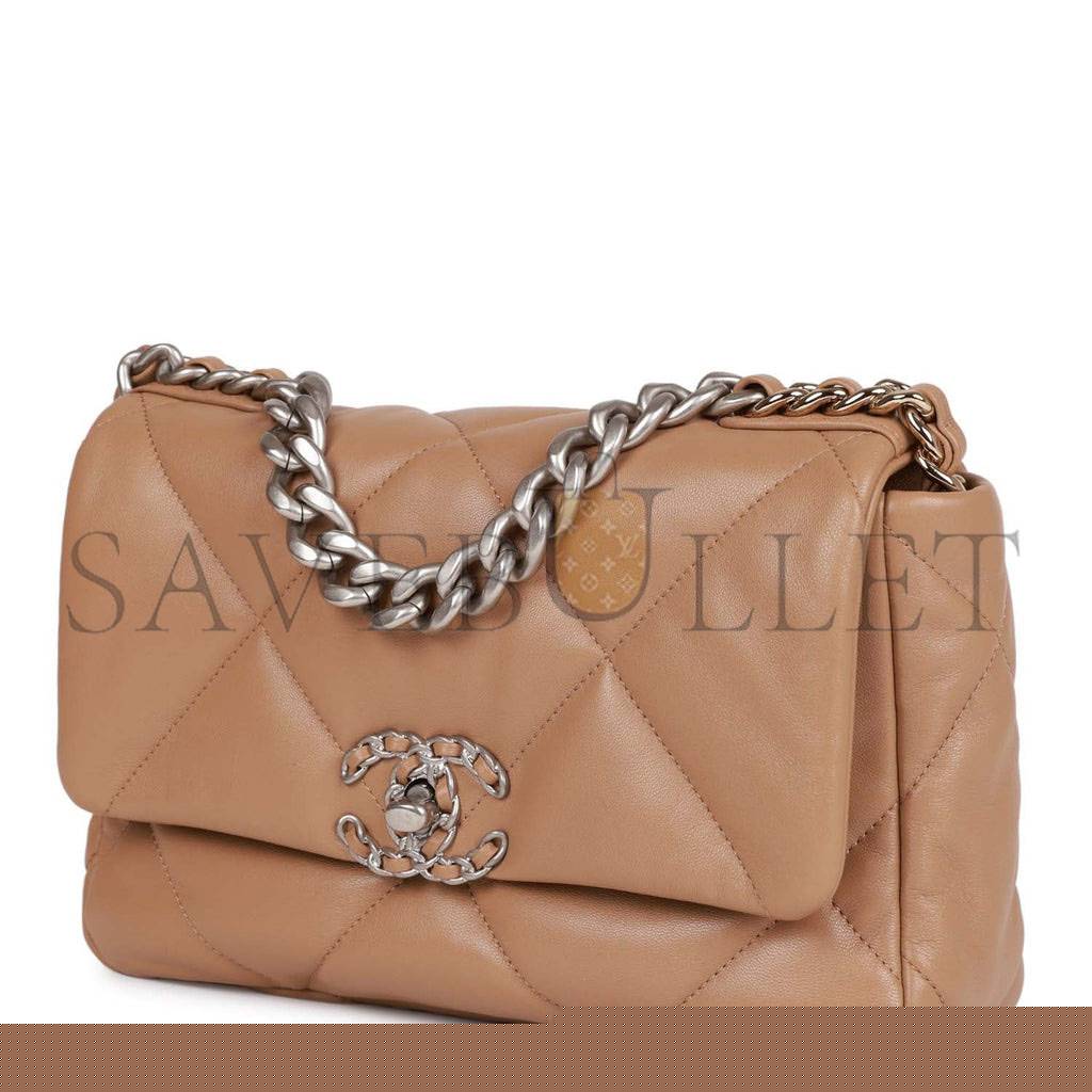 Ch*el medium 19 flap bag beige calfskin mixed hardware (25*16*9cm)