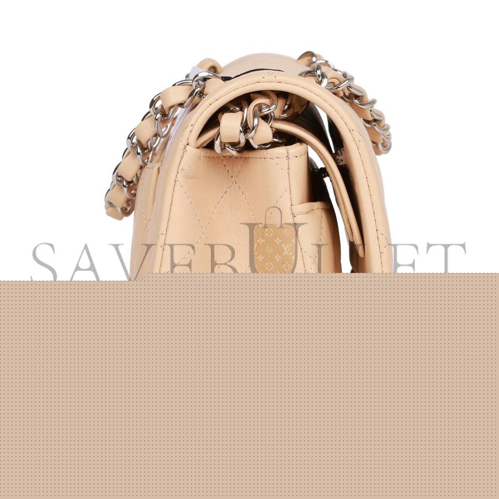 Ch*el small classic double flap beige lambskin silver hardware (23*13*6cm)