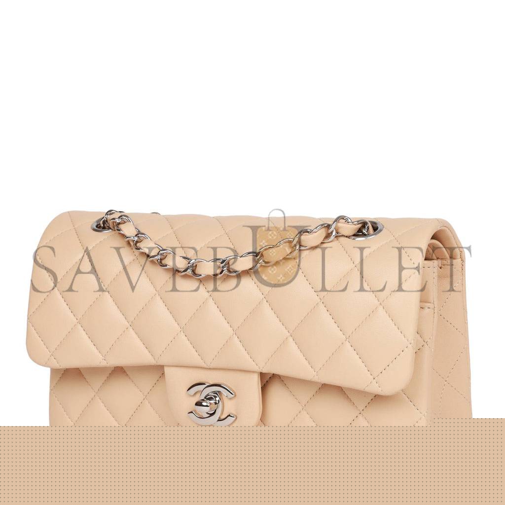 Ch*el small classic double flap beige lambskin silver hardware (23*13*6cm)