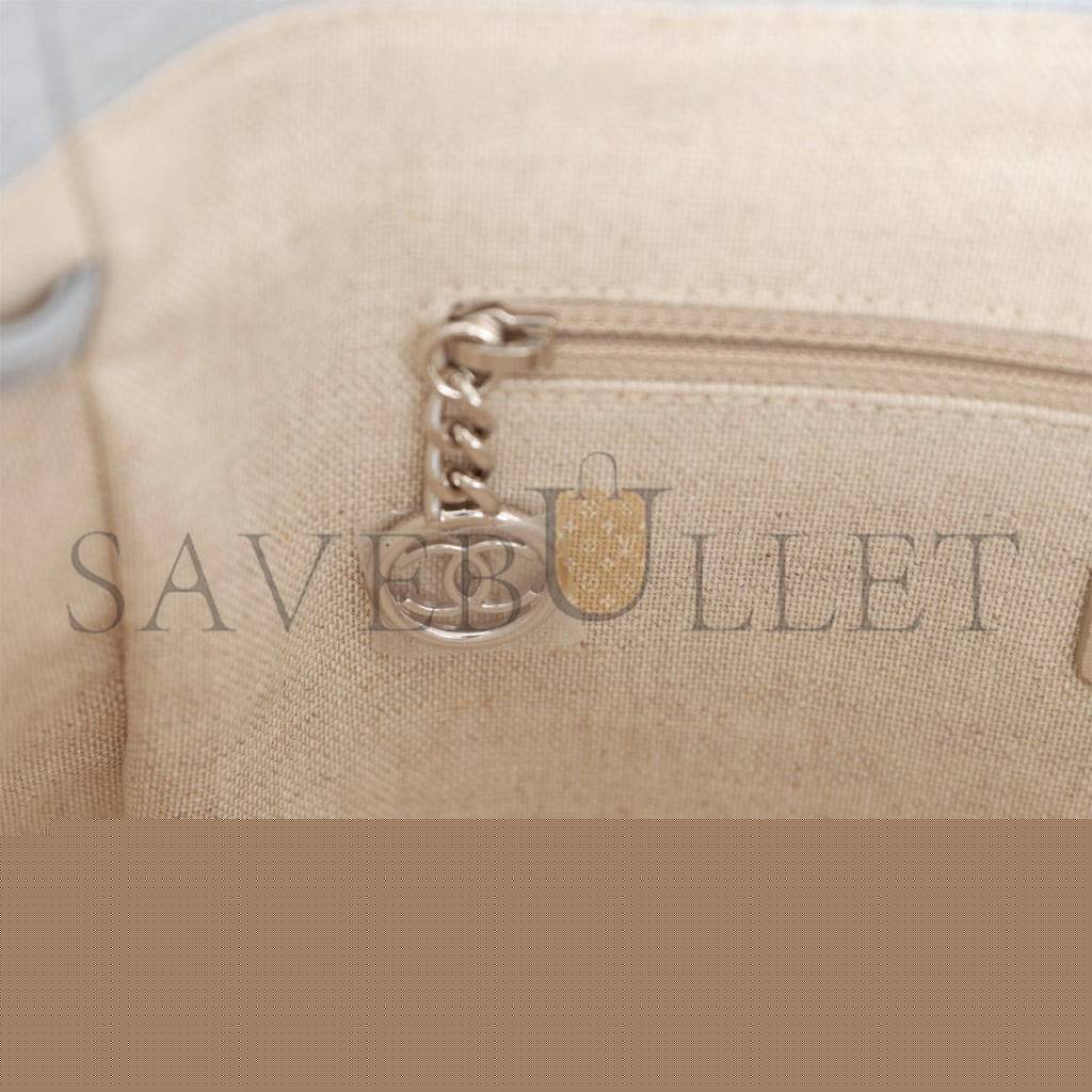 Ch*el small deauville shopping bag blue boucle silver hardware (34*27*15cm)