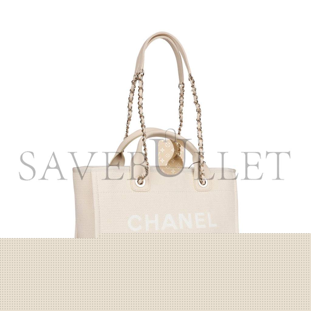 Ch*el large deauville shopping bag white boucle light gold hardware (41*28*15cm)