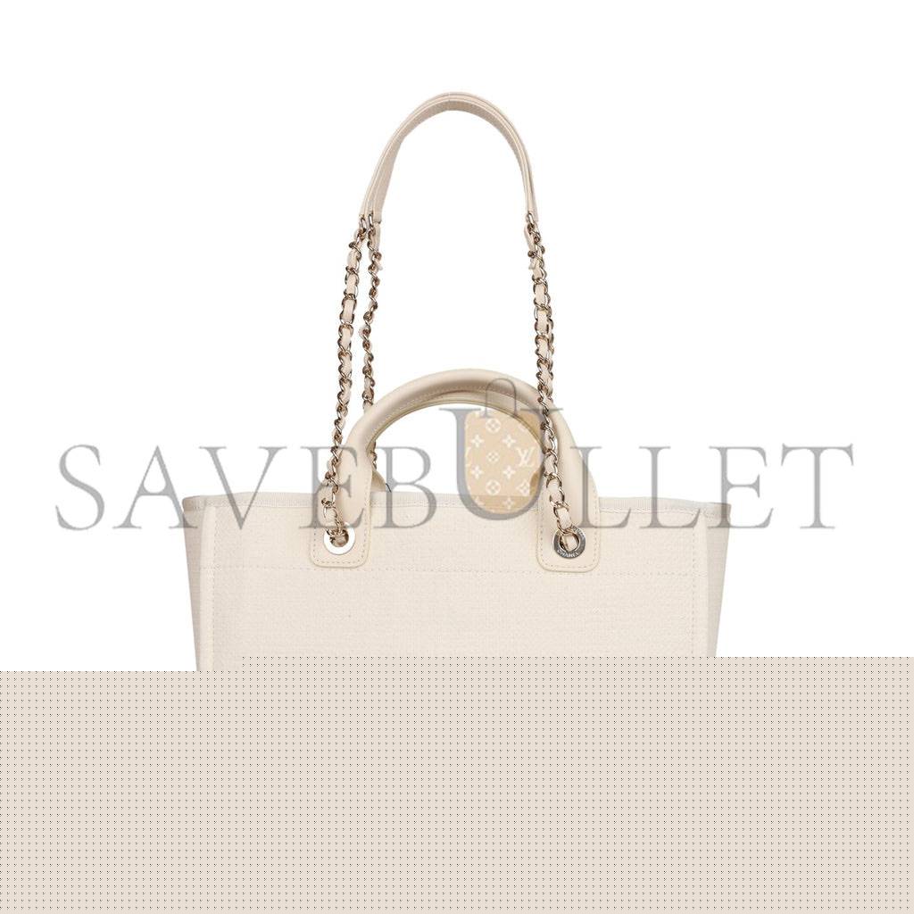 Ch*el large deauville shopping bag white boucle light gold hardware (41*28*15cm)